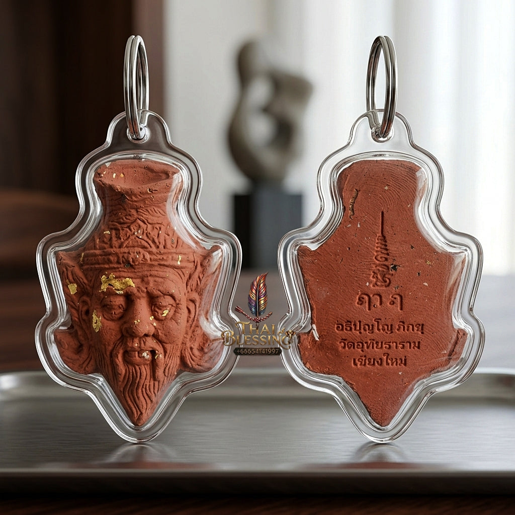 Sacred Red Holy Herb "Sap Phaisarn" Edition Ruesi Hermit Grandfather Crown Amulet by Kruba Nnong Wat Uthai Tharam 2026 for Supreme Wisdom, Business Success, and Extreme Wealth Attraction