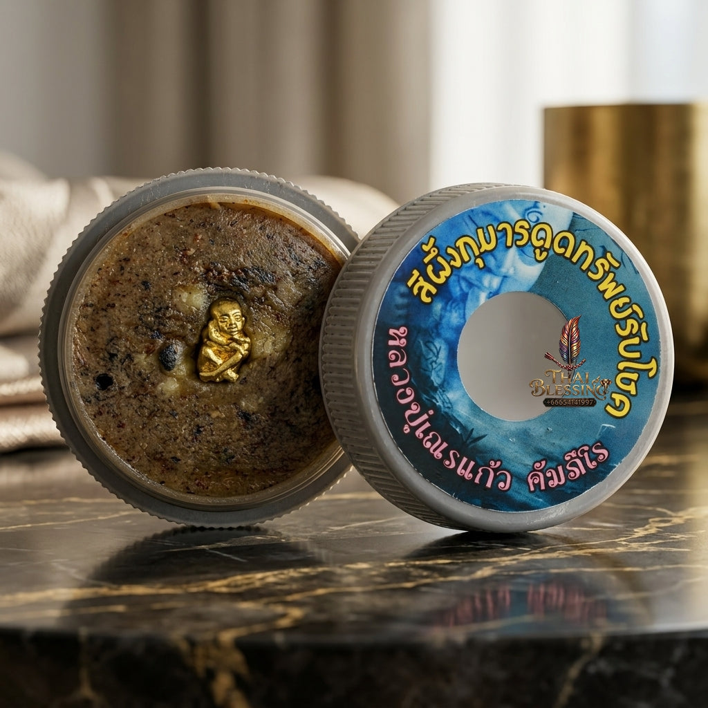Sacred "Seefueng Kuman Dud Sap Rab Chok" (Treasure-Sucking & Fortune-Receiving Kuman Wax) by Luang Pu Nen Kaeo, Wat Udom Phraison 2023 for Infinite Wealth, Business Prosperity, and Supernatural Protection