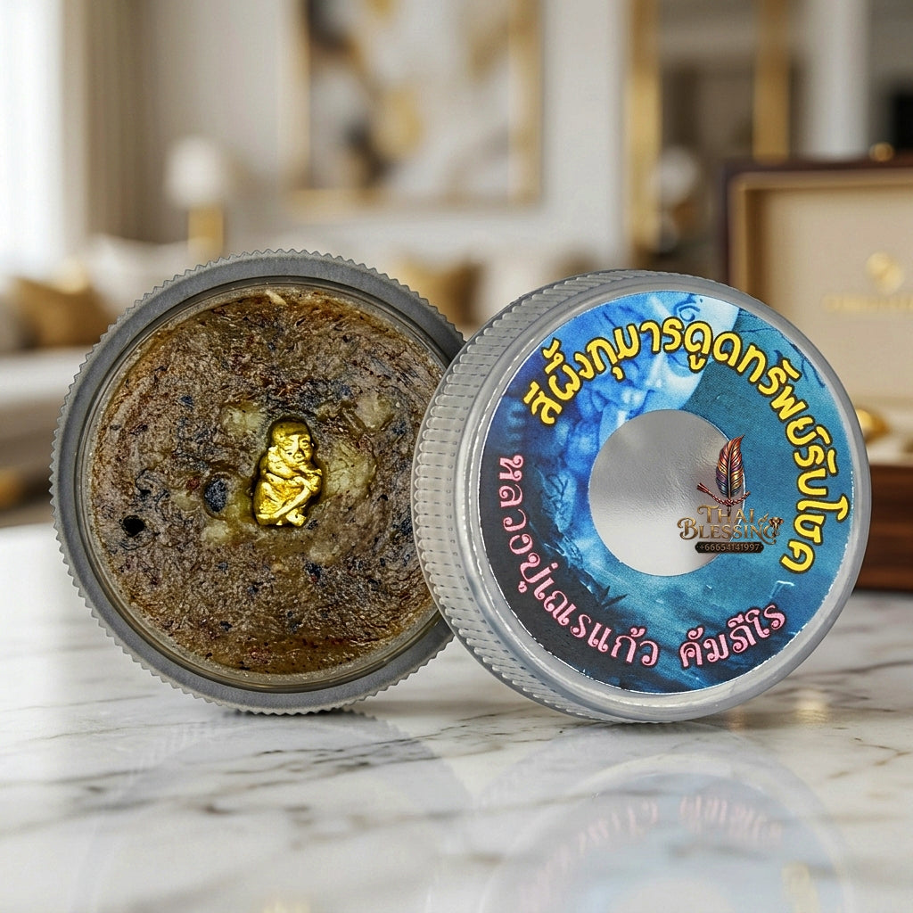 Sacred "Seefueng Kuman Dud Sap Rab Chok" (Treasure-Sucking & Fortune-Receiving Kuman Wax) by Luang Pu Nen Kaeo, Wat Udom Phraison 2023 for Infinite Wealth, Business Prosperity, and Supernatural Protection