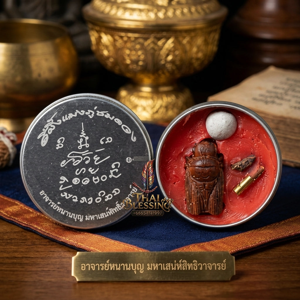 Sacred "Seefueng Phaya Maeng Phu Chom Duang" (Destiny-Observing Giant Bumblebee Wax) by Ajarn Nhan Boon, Mahamon Sitthachan 2023 for Supreme Fortune, Fate Elevation, and Irresistible Seduction