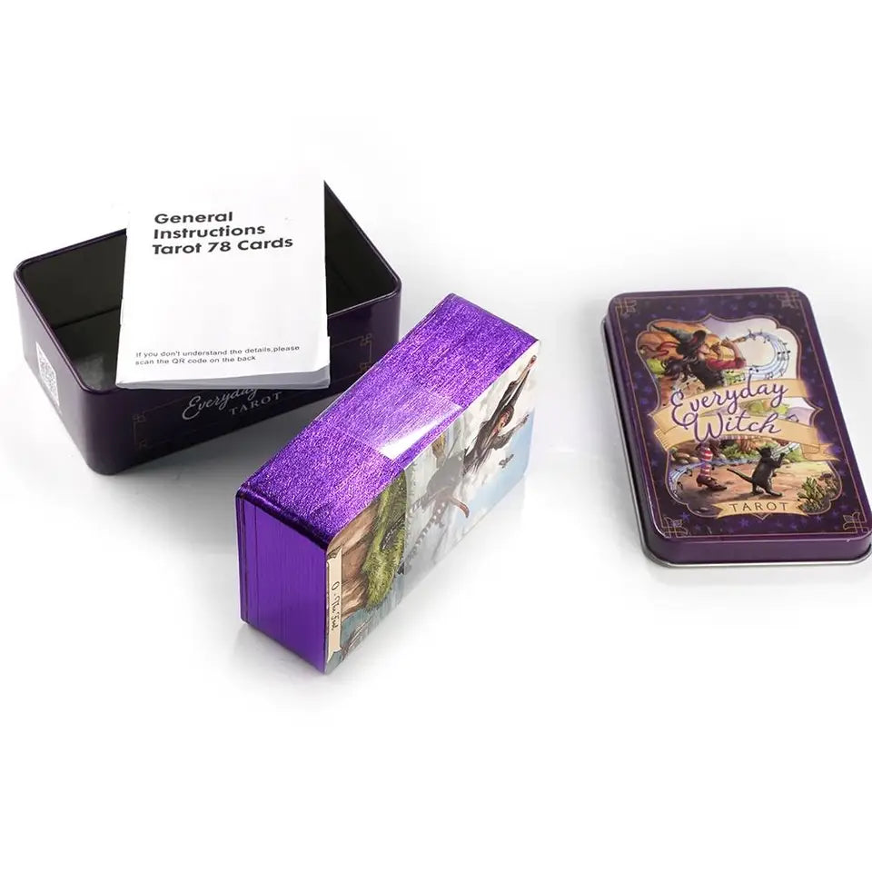 ✨ Portable Everyday Witch Tarot Deck in Tin Box - 10.3x6cm Pocket-Sized Rider-Waite Divination Cards with PDF Guidebook for Modern Witches and Beginners