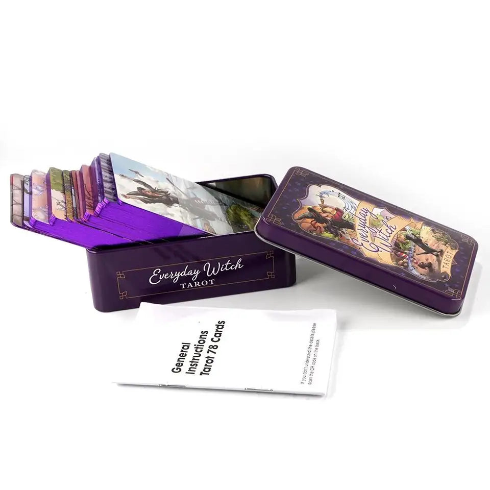 ✨ Portable Everyday Witch Tarot Deck in Tin Box - 10.3x6cm Pocket-Sized Rider-Waite Divination Cards with PDF Guidebook for Modern Witches and Beginners