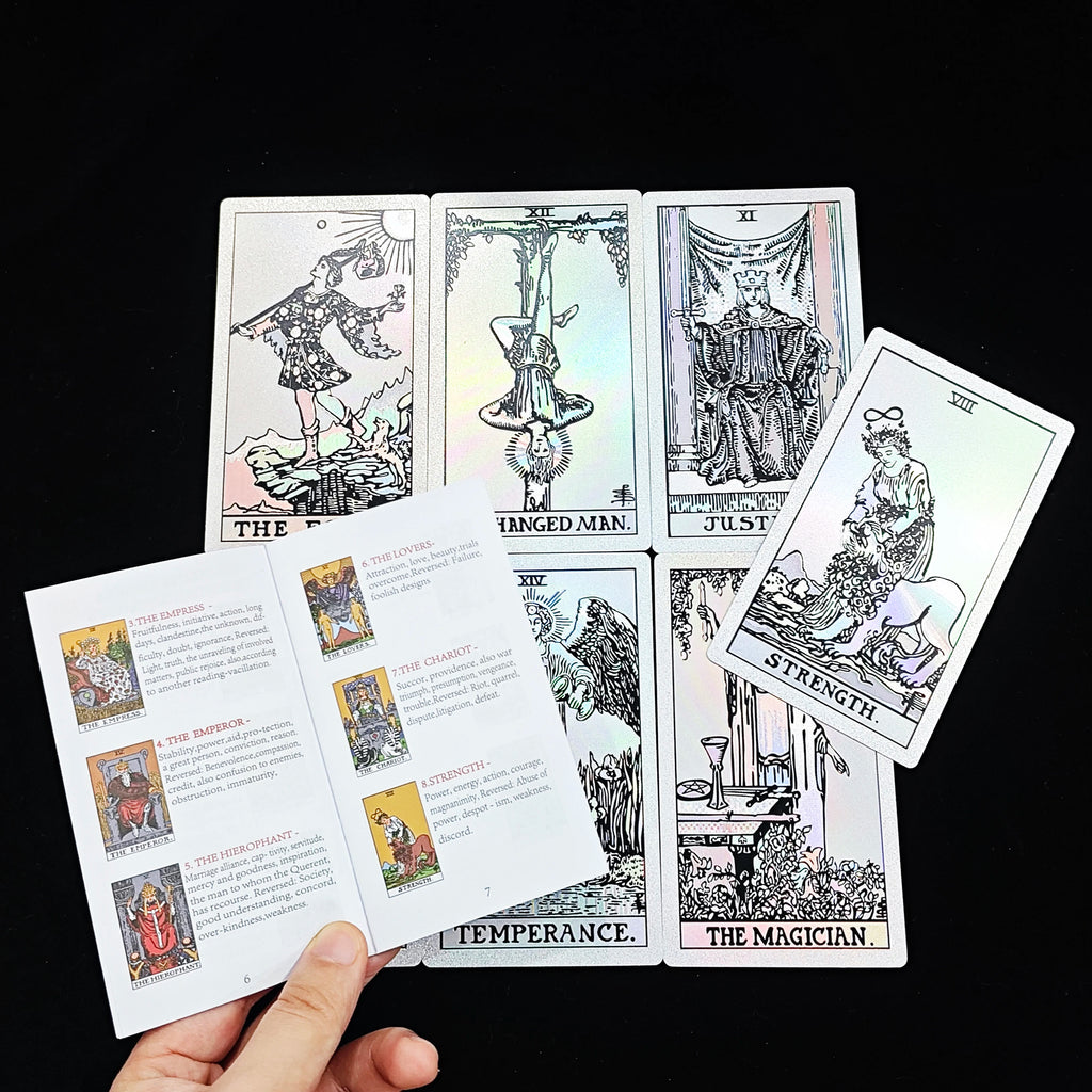 ✨ Silver Retro Tarot Cards Deck with Guidebook - Waterproof Plastic Fortune-Telling Game with Elegant Silver Foil Design and Hardcover Guide