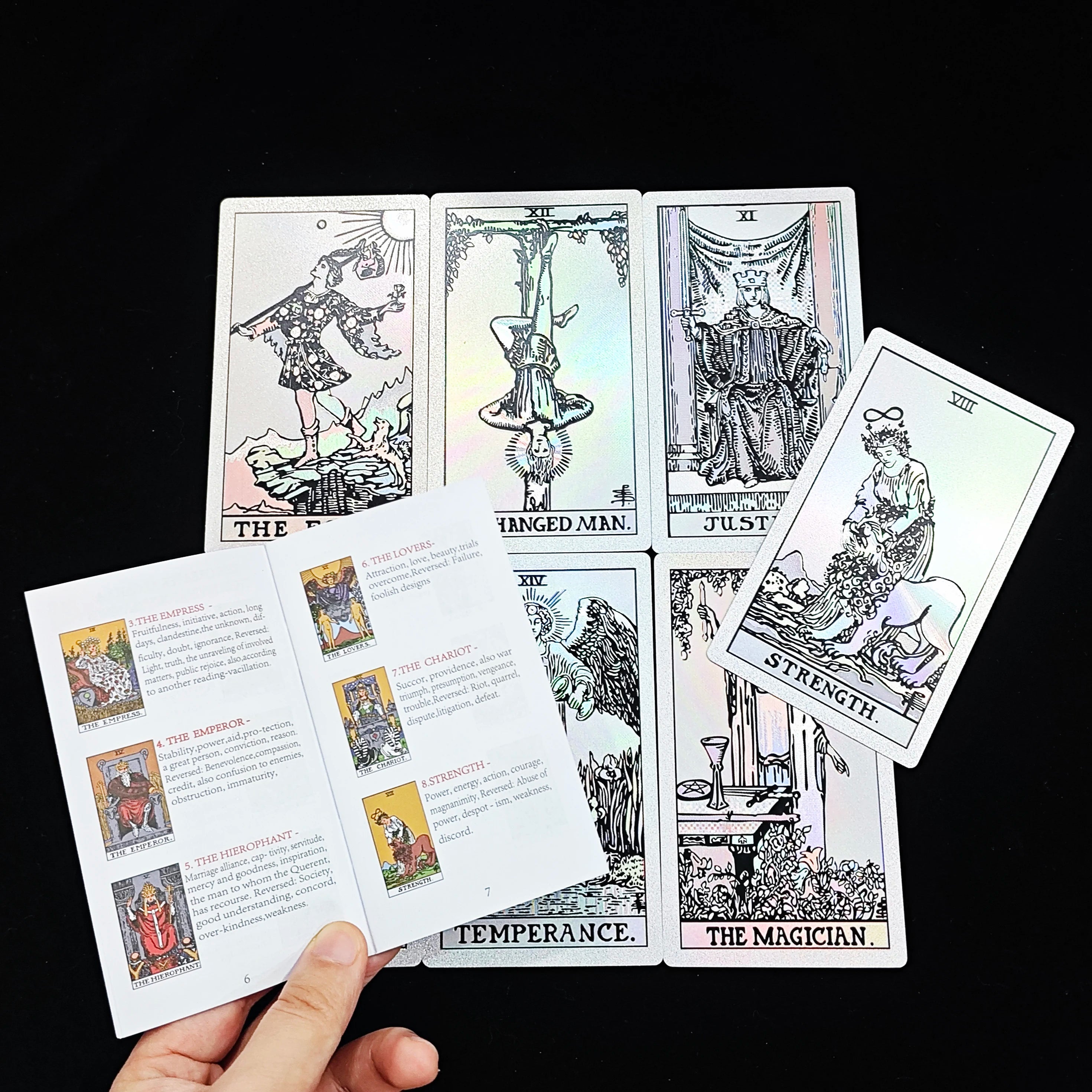 ✨ Silver Retro Tarot Cards Deck with Guidebook - Waterproof Plastic Fortune-Telling Game with Elegant Silver Foil Design and Hardcover Guide