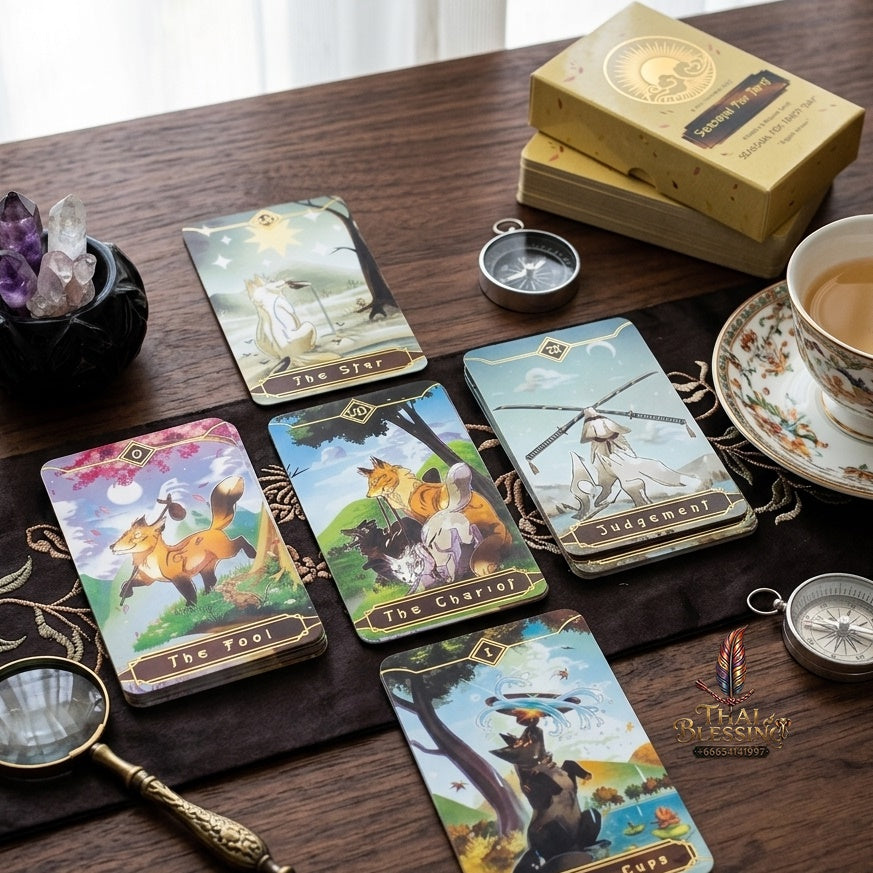 ✨ Seasonal Fox Tarot Cards Deck - Mysterious Divination Oracle and Family Gathering Card Game with Nature-Themed Animal Art for Beginners