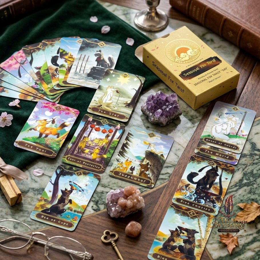 ✨ Seasonal Fox Tarot Cards Deck - Mysterious Divination Oracle and Family Gathering Card Game with Nature-Themed Animal Art for Beginners