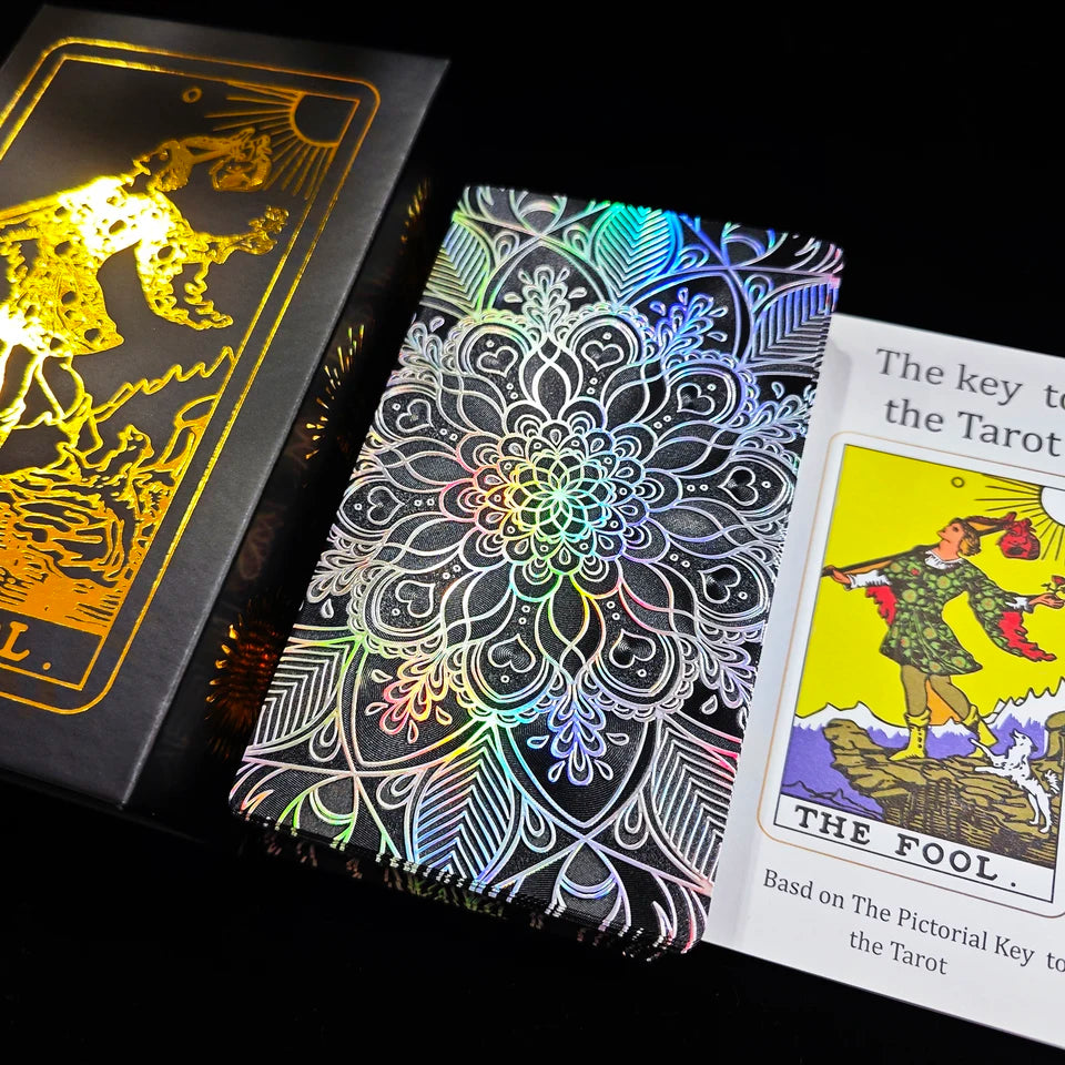 ✨ Silver Retro Tarot Cards Deck with Guidebook - Waterproof Plastic Fortune-Telling Game with Elegant Silver Foil Design and Hardcover Guide