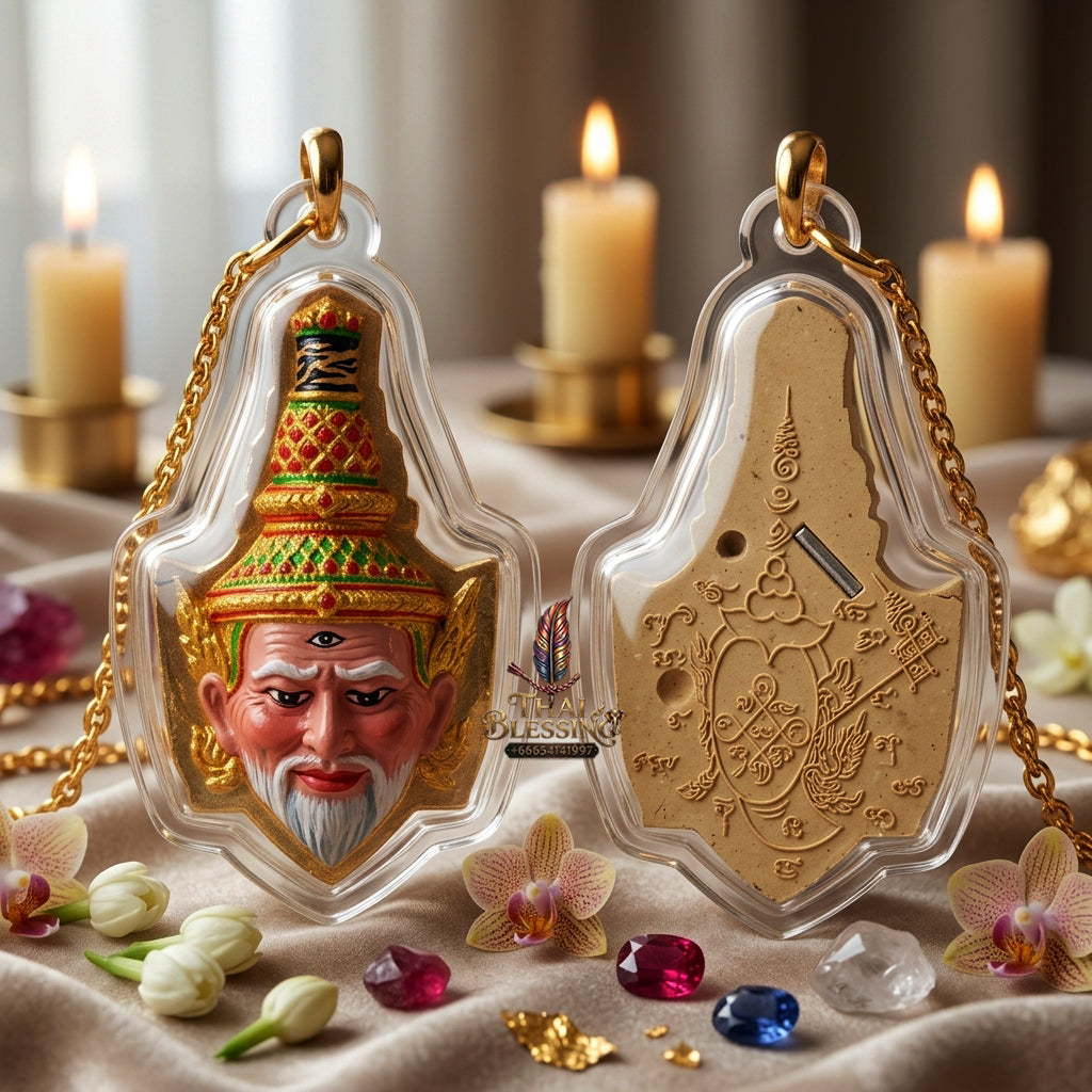 ✨ "Sian Phra Rue Si Ta Fire" (Hermit Ta Fai Crown / Rishi Third-Eye Hermit) - Hand-Painted Herb Powder Edition Fiery Spiritual Wisdom, Occult Authority, and Unshakable Protection!