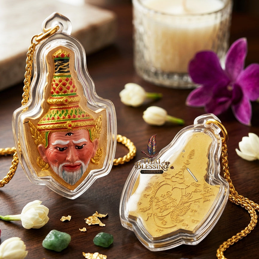 ✨ "Sian Phra Rue Si Ta Fire" (Hermit Ta Fai Crown / Rishi Third-Eye Hermit) - Hand-Painted Herb Powder Edition Fiery Spiritual Wisdom, Occult Authority, and Unshakable Protection!