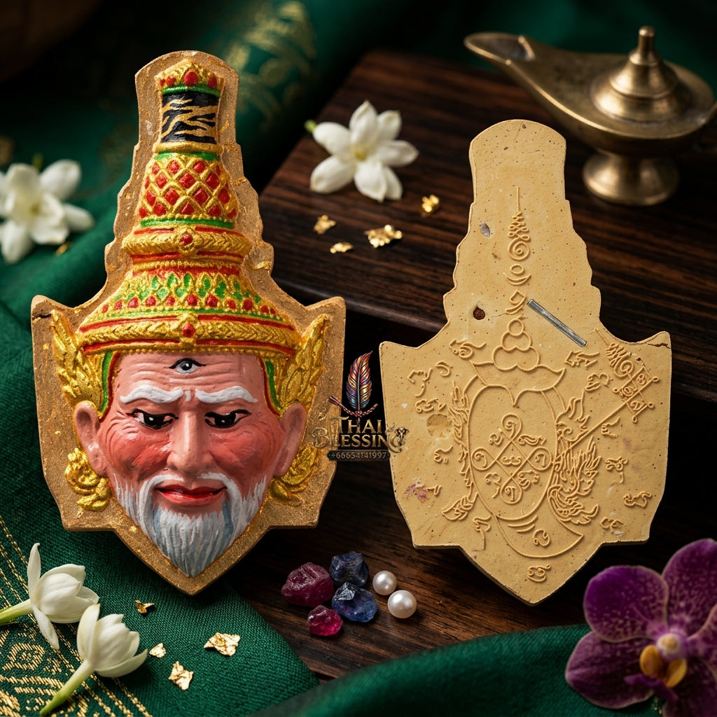 ✨ "Sian Phra Rue Si Ta Fire" (Hermit Ta Fai Crown / Rishi Third-Eye Hermit) - Hand-Painted Herb Powder Edition Fiery Spiritual Wisdom, Occult Authority, and Unshakable Protection!