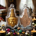 ✨ "Sian Phra Rue Si Ta Fire" (Hermit Ta Fai Crown / Rishi Third-Eye Hermit) - Herb Powder with Gold Leaf Brushed Finish, Embedded Takrut & Gemstones,