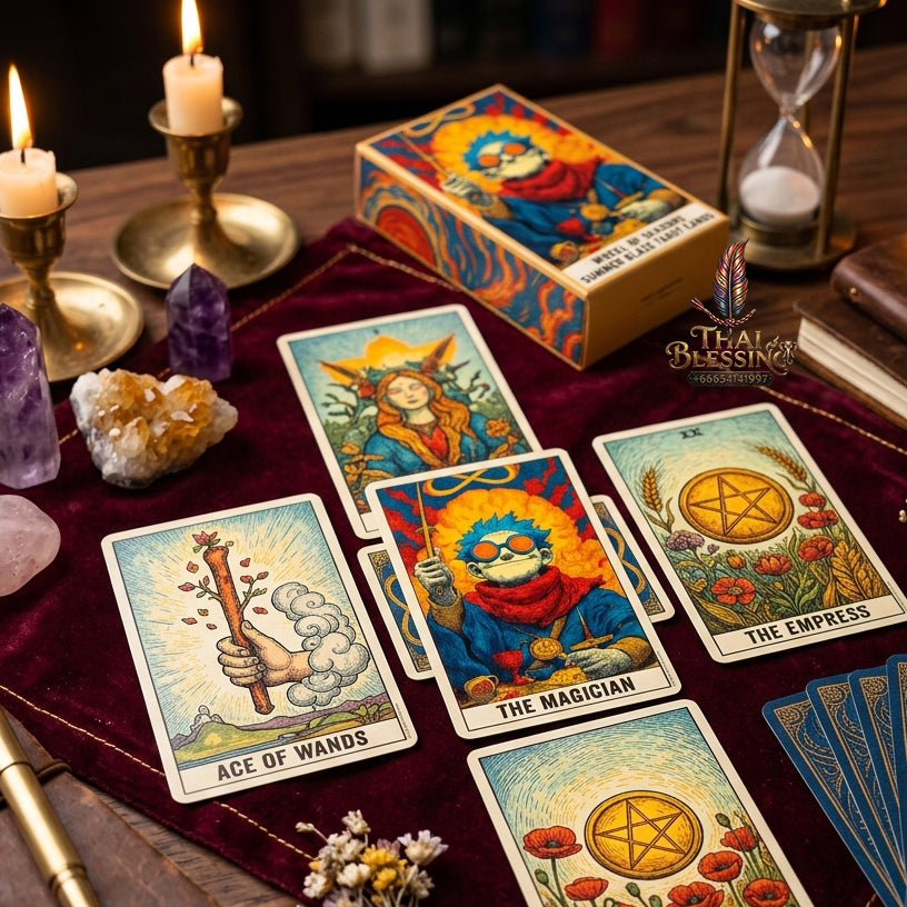 Summer Blaze Tarot Deck with Guidebook - 80-Card Premium Tarot & Oracle Set, 400 GSM Gold-Gilded Edges, Rider-Waite Foundation, Collector Edition Spiritual Art Gift (sishui Wheel of Seasons Series)