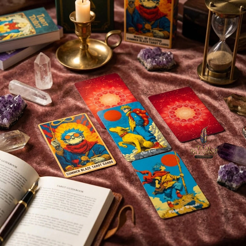 Summer Blaze Tarot Deck with Guidebook - 80-Card Premium Tarot & Oracle Set, 400 GSM Gold-Gilded Edges, Rider-Waite Foundation, Collector Edition Spiritual Art Gift (sishui Wheel of Seasons Series)