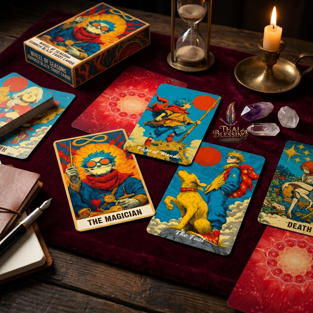 Summer Blaze Tarot Deck with Guidebook - 80-Card Premium Tarot & Oracle Set, 400 GSM Gold-Gilded Edges, Rider-Waite Foundation, Collector Edition Spiritual Art Gift (sishui Wheel of Seasons Series)