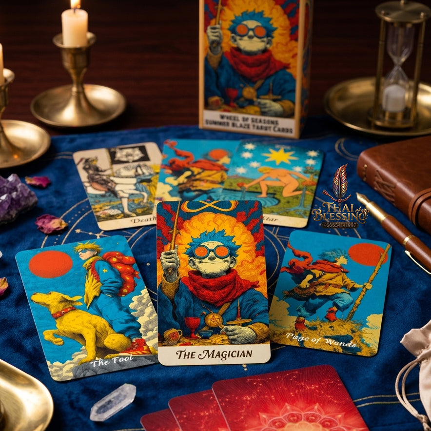 Summer Blaze Tarot Deck with Guidebook - 80-Card Premium Tarot & Oracle Set, 400 GSM Gold-Gilded Edges, Rider-Waite Foundation, Collector Edition Spiritual Art Gift (sishui Wheel of Seasons Series)