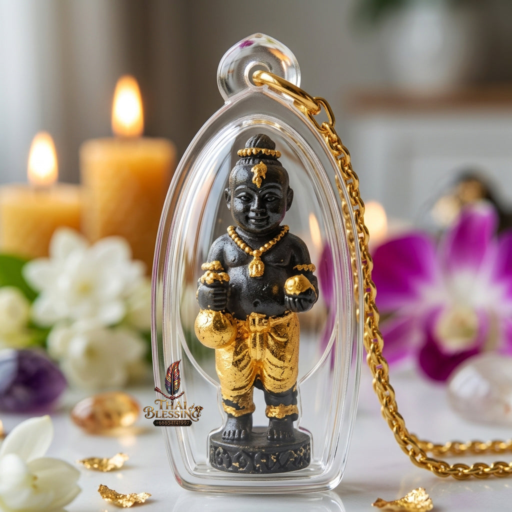 ✨ "Kuman Ngoen Lai Ma" (Money-Flowing Golden Kuman Boy) - Gold-Foil Covered Samrit Bronze Edition The Sovereign Masterpiece of Wealth Attraction, Unstoppable Trade Prosperity, and Fortunate Blessings!