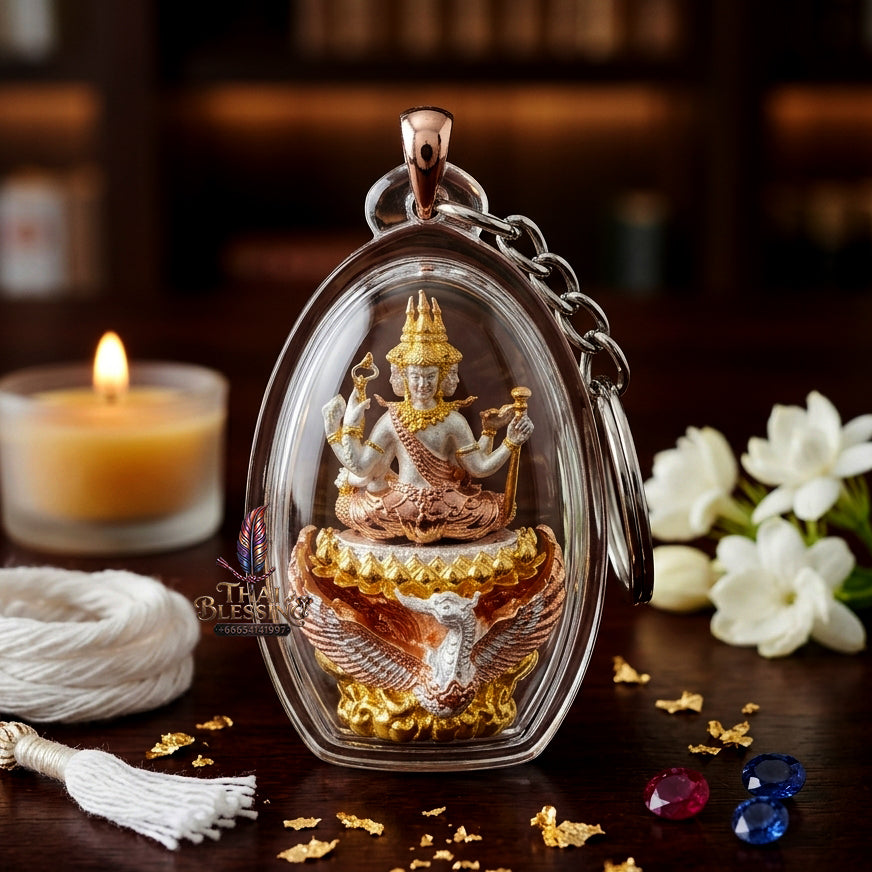✨ "พระพรหมสยามเทวา" รุ่นพรหมรังสี เนื้อชุบ 3K วัดกลางคลองข่อย อ.โพธาราม จ.ราชบุรี (ขนาดความสูง 3 ซม. กว้าง 2 ซม.): มหาบารมีแห่งเทวราชา ผู้บันดาลทุกสรรพสิ่ง หนุนนำดวงชะตาและวาสนาบารมี!