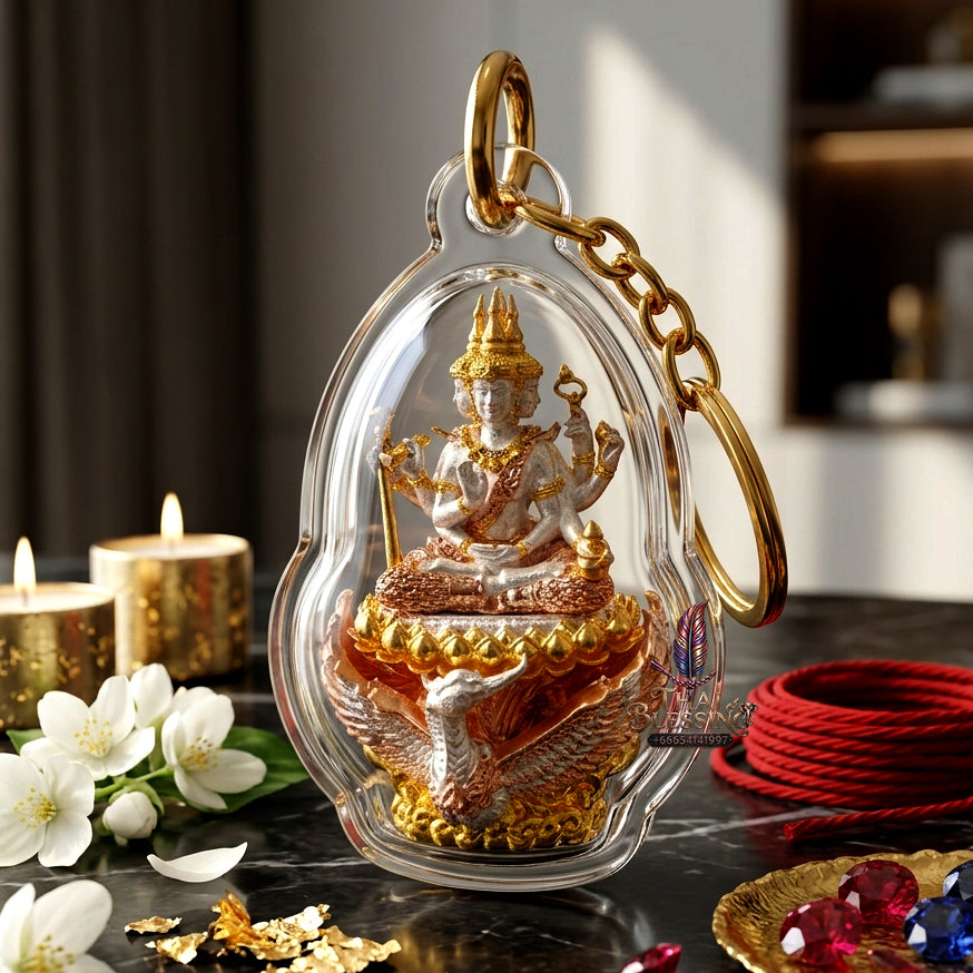 ✨ "พระพรหมสยามเทวา" รุ่นพรหมรังสี เนื้อชุบ 3K วัดกลางคลองข่อย อ.โพธาราม จ.ราชบุรี (ขนาดความสูง 3 ซม. กว้าง 2 ซม.): มหาบารมีแห่งเทวราชา ผู้บันดาลทุกสรรพสิ่ง หนุนนำดวงชะตาและวาสนาบารมี!