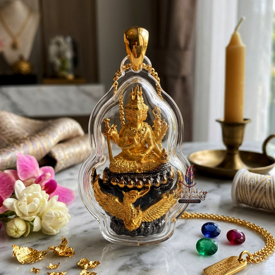✨ "พระพรหมสยามเทวา" รุ่นพรหมรังสี เนื้อเบญจโลหะ องค์ชุบทอง วัดกลางคลองข่อย อ.โพธาราม จ.ราชบุรี (ขนาดความสูง 3 ซม. กว้าง 2 ซม.): มหาบารมีแห่งเทวราชา ผู้บันดาลทุกสรรพสิ่ง หนุนนำดวงชะตาและวาสนาบารมี!