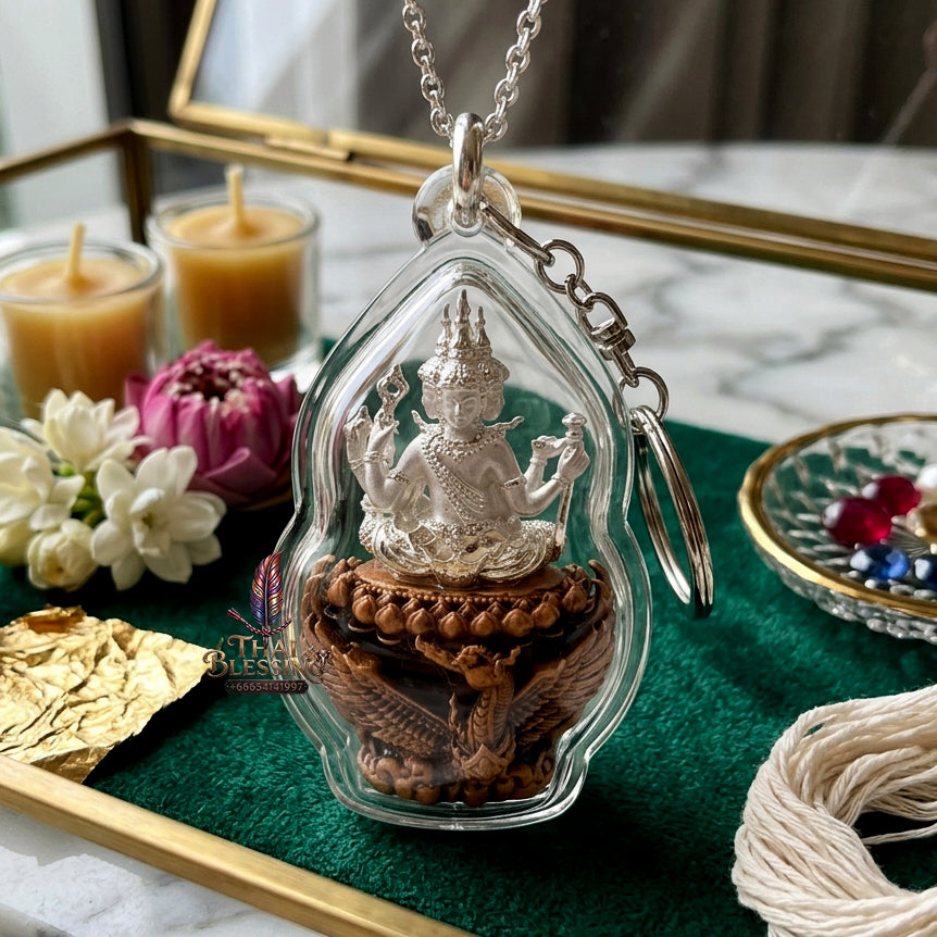 ✨ "พระพรหมสยามเทวา" รุ่นพรหมรังสี เนื้อสัมฤทธิ์ซาตินแดง องค์ชุบเงิน วัดกลางคลองข่อย อ.โพธาราม จ.ราชบุรี (ขนาดความสูง 3 ซม. กว้าง 2 ซม.): มหาบารมีแห่งเทวราชา ผู้บันดาลทุกสรรพสิ่ง หนุนนำดวงชะตาและวาสนาบารมี!