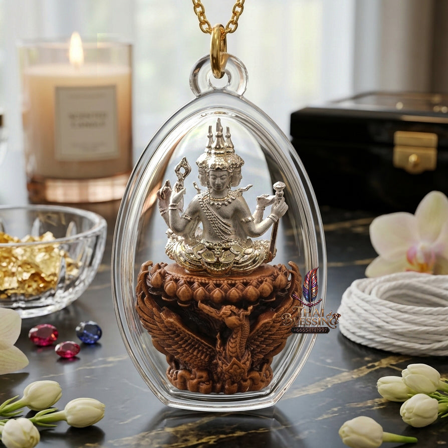 ✨ "พระพรหมสยามเทวา" รุ่นพรหมรังสี เนื้อสัมฤทธิ์ซาตินแดง องค์ชุบเงิน วัดกลางคลองข่อย อ.โพธาราม จ.ราชบุรี (ขนาดความสูง 3 ซม. กว้าง 2 ซม.): มหาบารมีแห่งเทวราชา ผู้บันดาลทุกสรรพสิ่ง หนุนนำดวงชะตาและวาสนาบารมี!