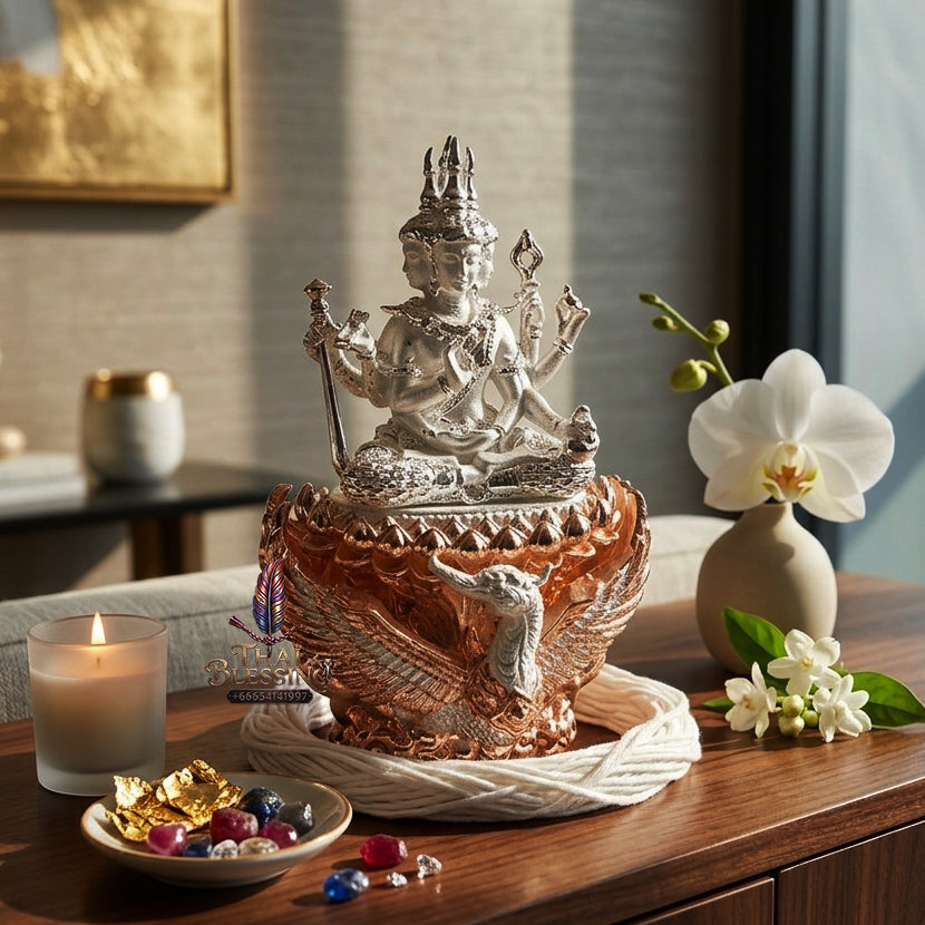 ✨ "พระพรหมสยามเทวา" รุ่นพรหมรังสี เนื้อสัมฤทธิ์ฐานชุบพิงค์โกลด์ องค์ชุบเงิน วัดกลางคลองข่อย อ.โพธาราม จ.ราชบุรี (ขนาดความสูง 3 ซม. กว้าง 2 ซม.): มหาบารมีแห่งเทวราชา ผู้บันดาลทุกสรรพสิ่ง หนุนนำดวงชะตาและวาสนาบารมี!