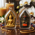 ✨ "Phra Khun Phaen Lang Ngang Ta Daeng" (Khun Phaen with Red-Eyed Ngang on Reverse) - Cemetery Earth Holy Powder with Gold-Brushed Finish,
