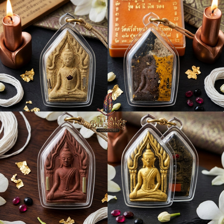 ✨ "Phra Khun Phaen Lang Ngang Ta Daeng" (Khun Phaen with Red-Eyed Ngang on Reverse) - Cemetery Earth Holy Powder with Gold-Brushed Finish,