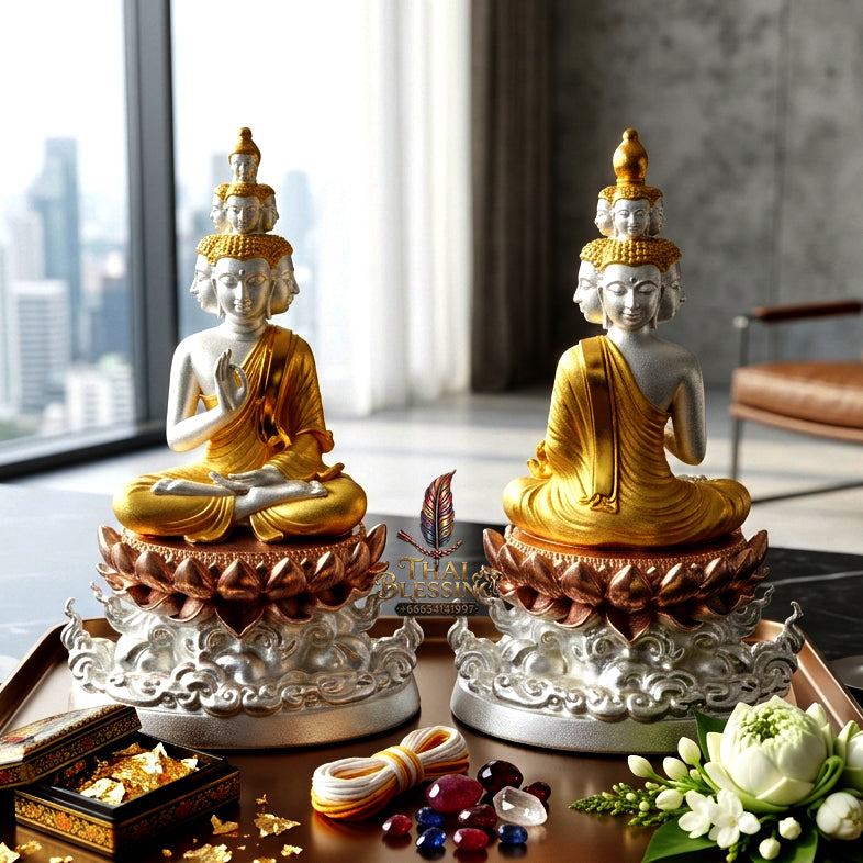 ✨ "Phra Kao Na Maha Setthi" (The Nine-Face Great Billionaire Buddha / Phra Setthi Nawakote) - 3K Plated Bronze Edition