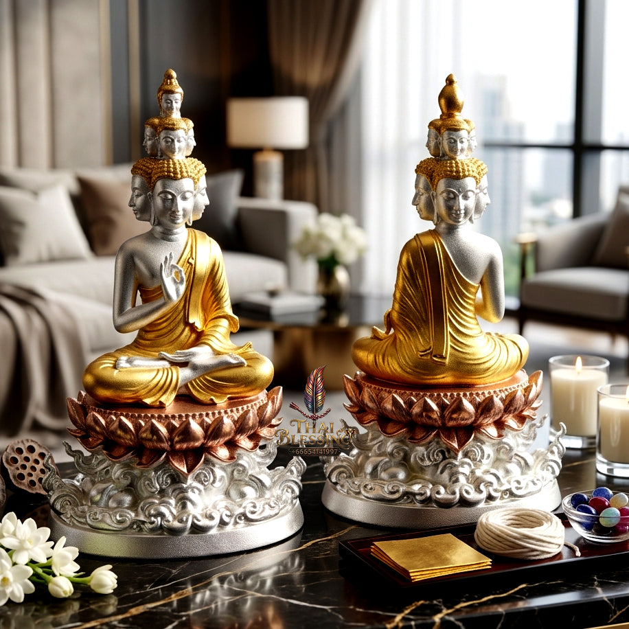 ✨ "Phra Kao Na Maha Setthi" (The Nine-Face Great Billionaire Buddha / Phra Setthi Nawakote) - 3K Plated Bronze Edition