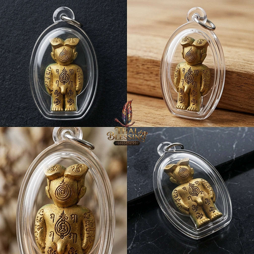 💥 KHAO OR GUARDIAN MAGNET! Hun Payont Ai Nen Kaeo Golden Brass Guardian Effigy for Ultimate Protection, Negative Energy Defense, and Curio Collectible Heritage