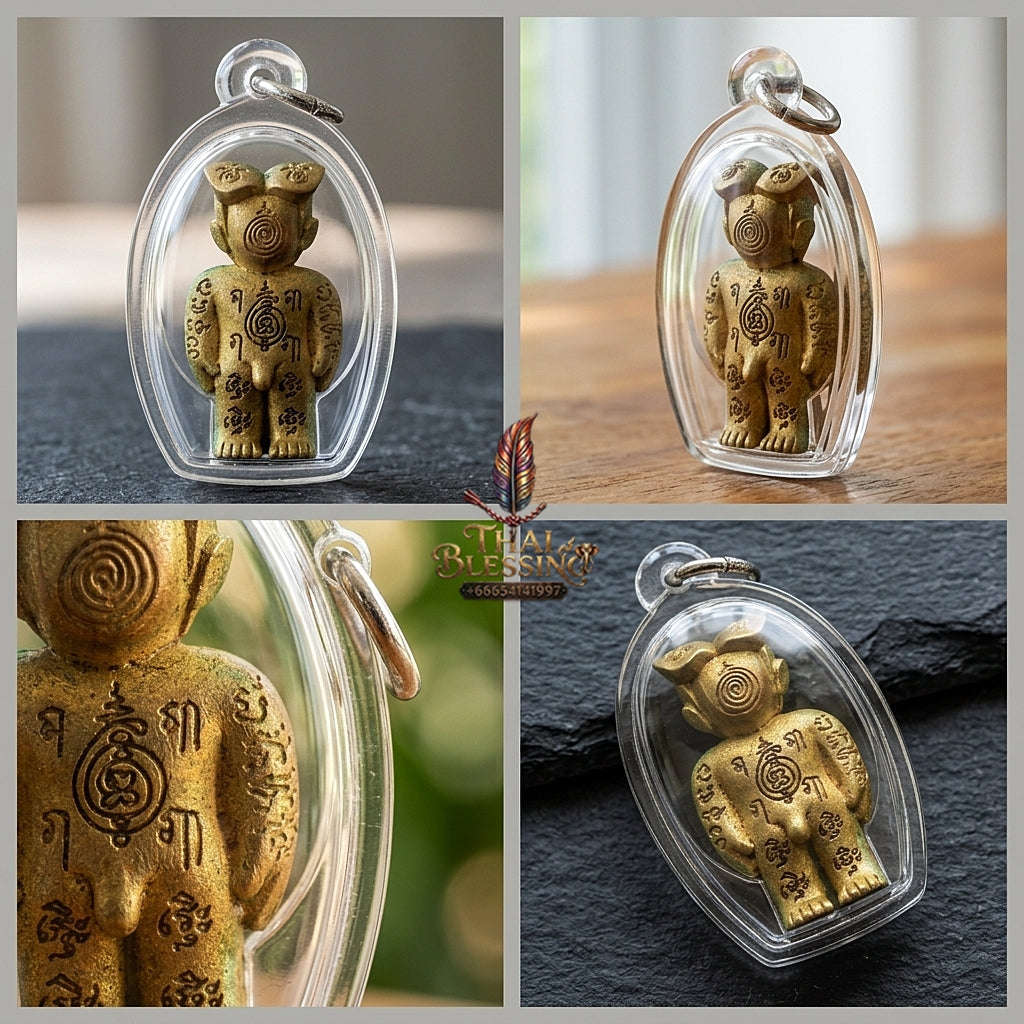 💥 KHAO OR GUARDIAN MAGNET! Hun Payont Ai Nen Kaeo Golden Brass Guardian Effigy for Ultimate Protection, Negative Energy Defense, and Curio Collectible Heritage