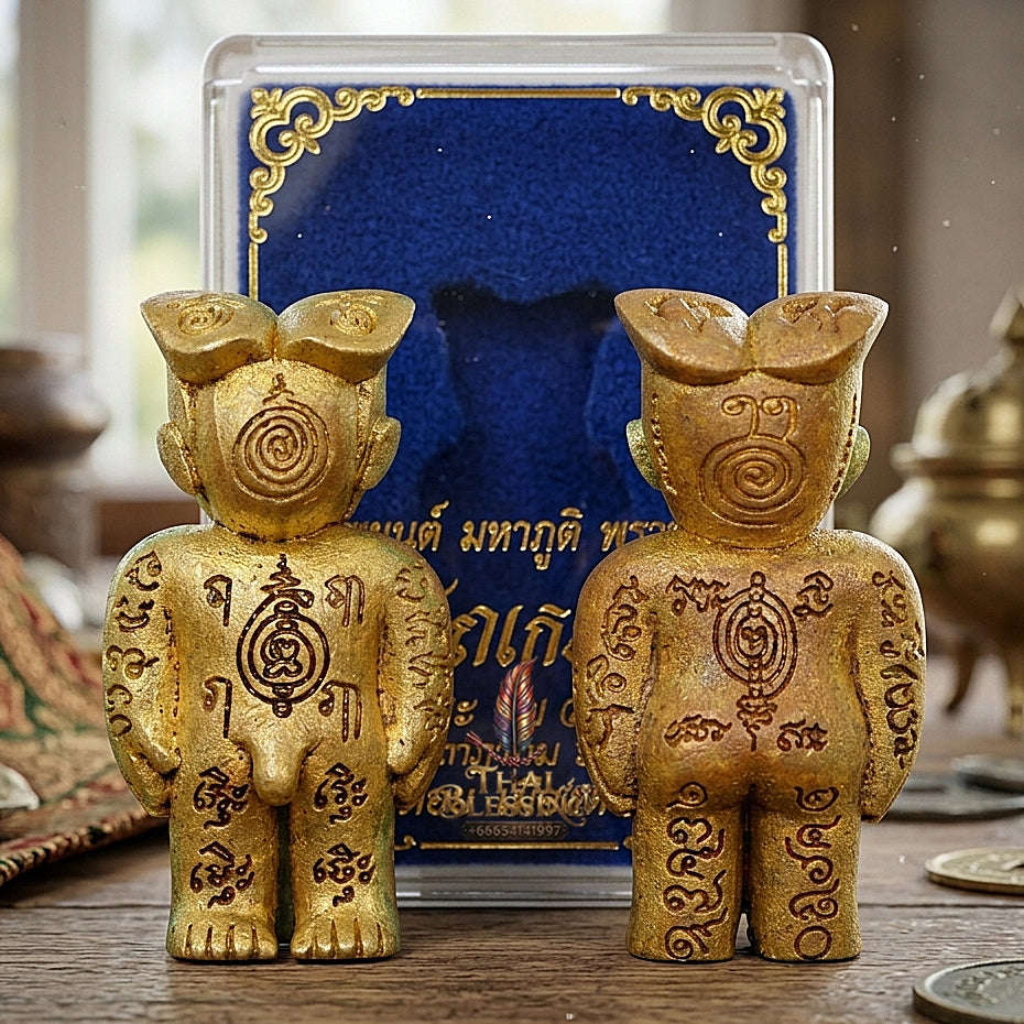 💥 KHAO OR GUARDIAN MAGNET! Hun Payont Ai Nen Kaeo Golden Brass Guardian Effigy for Ultimate Protection, Negative Energy Defense, and Curio Collectible Heritage