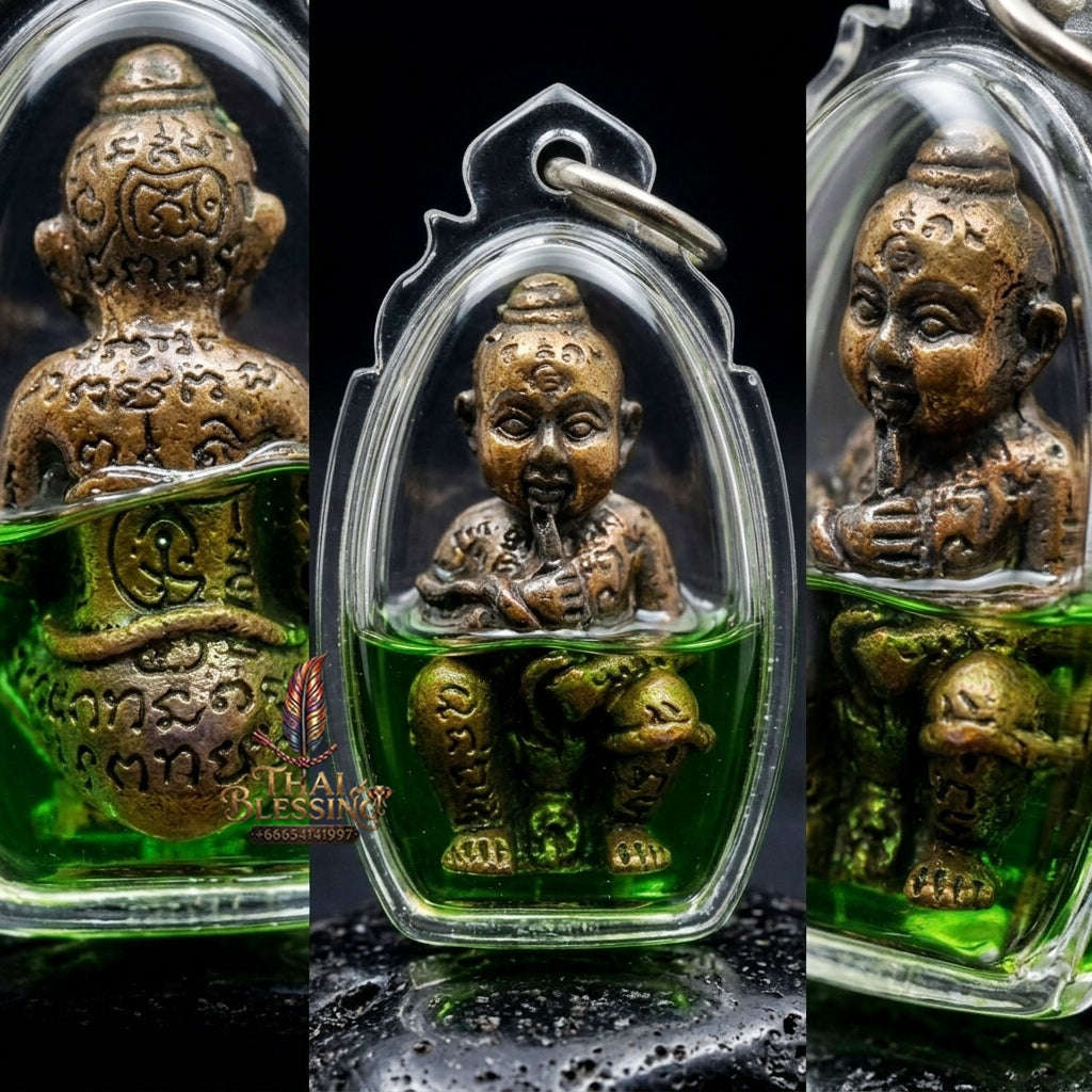 💥 ETERNAL SUSTENANCE MAGNET! Kuman Dut Rok Placenta-Sucking Child Spirit in Sacred Oil for Abundant Wealth, Business Success, and Curio Collectible Heritage