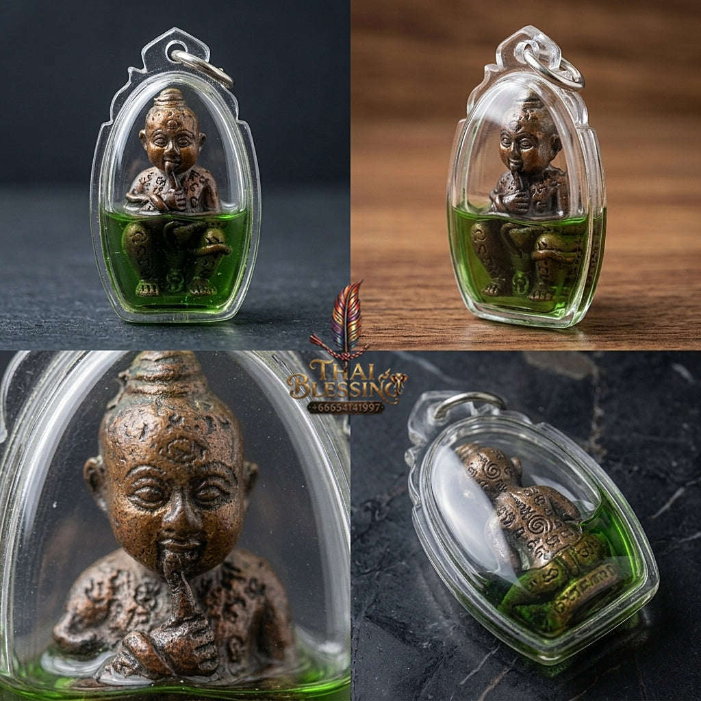 💥 ETERNAL SUSTENANCE MAGNET! Kuman Dut Rok Placenta-Sucking Child Spirit in Sacred Oil for Abundant Wealth, Business Success, and Curio Collectible Heritage