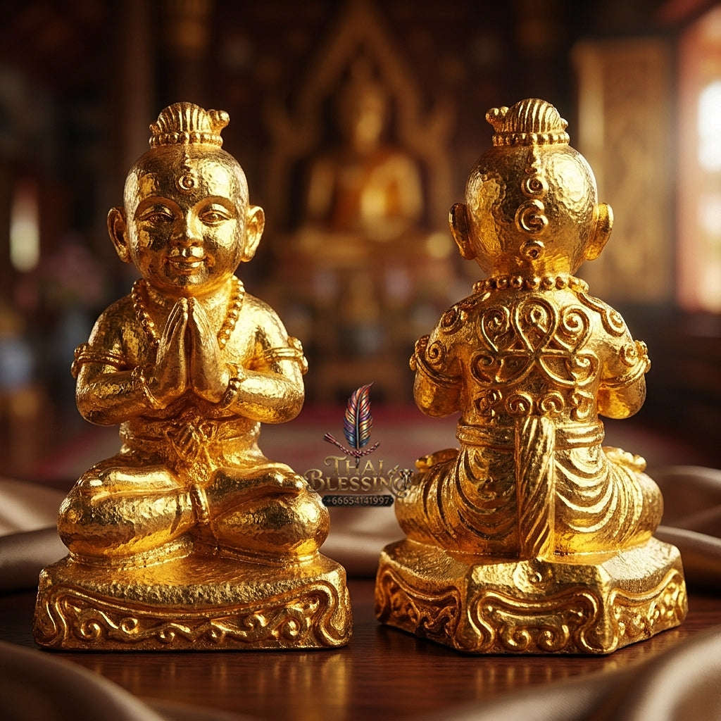 💥 GOLDEN WEALTH MAGNET! Grade Gold-Plated Kuman Phrai Sitthi Chok Wealth Effigy for Infinite Cash Flow, Business Success, and Curio Collectible Heritage