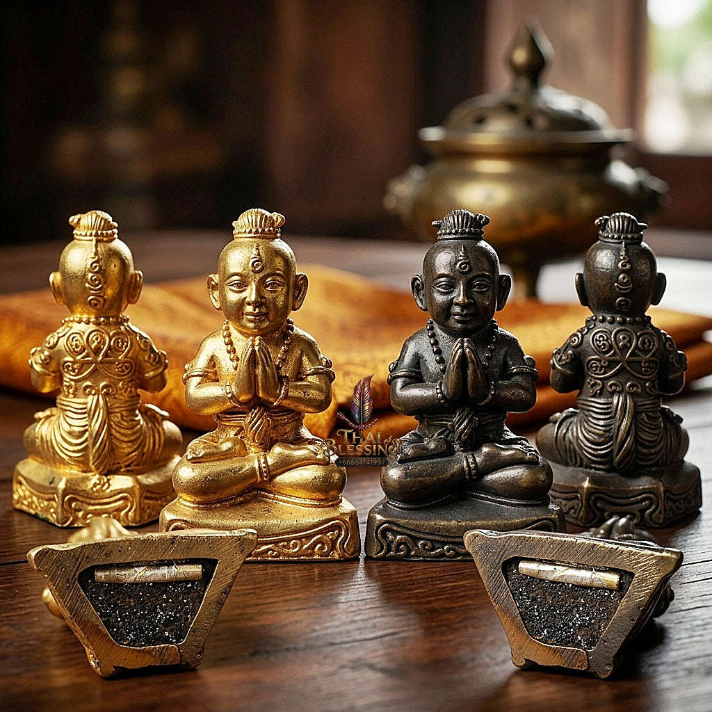 💥 GOLDEN WEALTH MAGNET! Grade Gold-Plated Kuman Phrai Sitthi Chok Wealth Effigy for Infinite Cash Flow, Business Success, and Curio Collectible Heritage