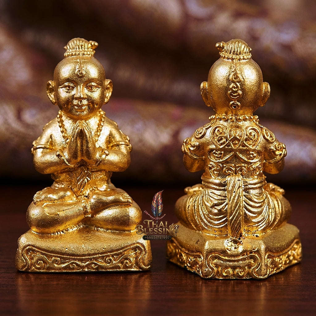 💥 GOLDEN WEALTH MAGNET! Grade Gold-Plated Kuman Phrai Sitthi Chok Wealth Effigy for Infinite Cash Flow, Business Success, and Curio Collectible Heritage