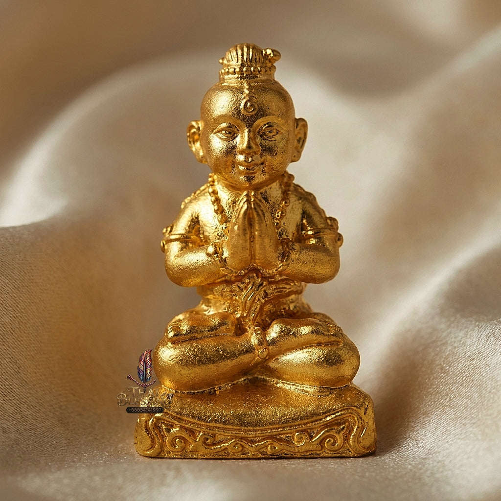 💥 GOLDEN WEALTH MAGNET! Grade Gold-Plated Kuman Phrai Sitthi Chok Wealth Effigy for Infinite Cash Flow, Business Success, and Curio Collectible Heritage