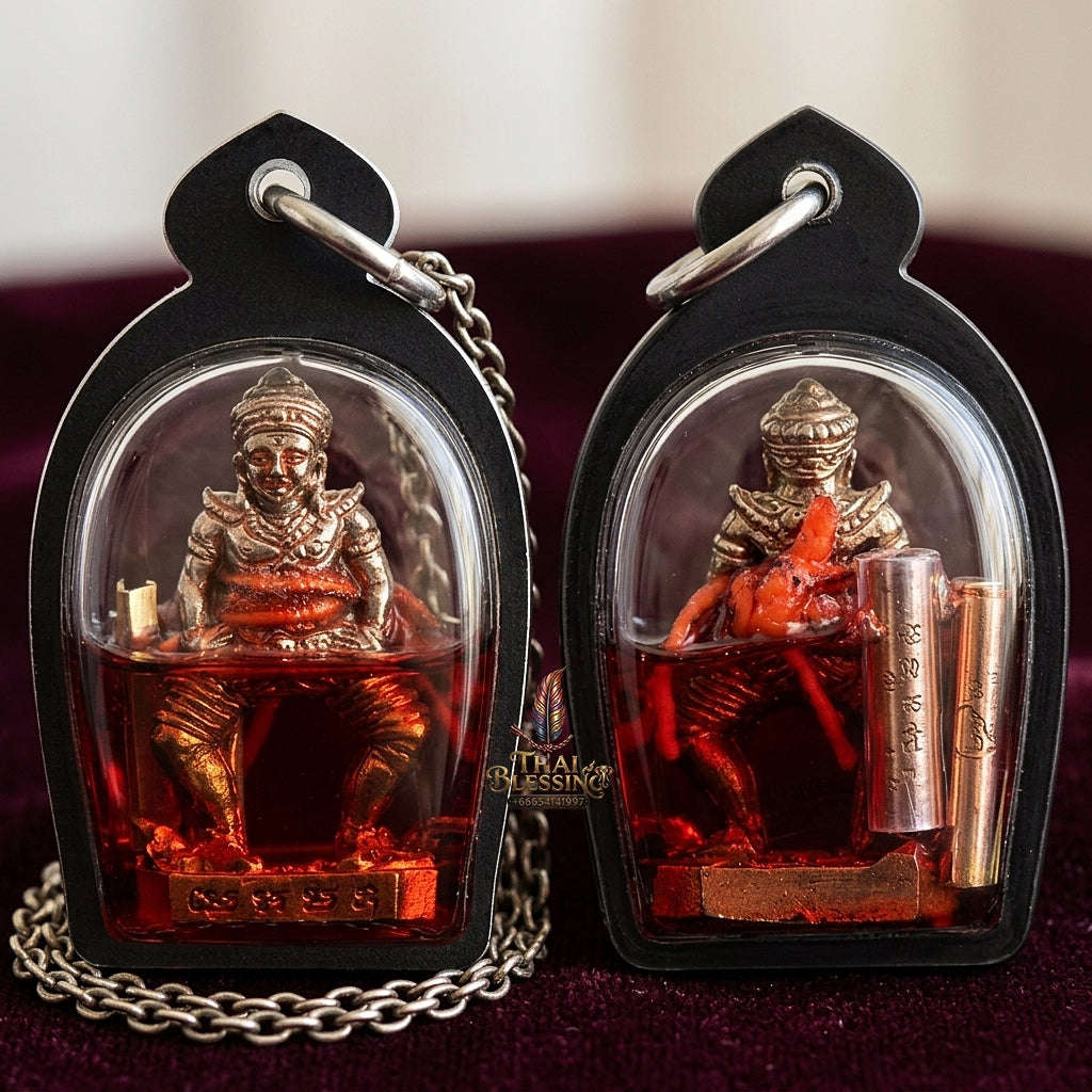 💥 KHMER GUARDIAN & ATTRACTION MAGNET! Phra Sila Laeng Aeng White-Bronze Statuette in Wan Kai Daeng Oil with Dual Takrut for Absolute Influence, Wealth, and Curio Collectible Heritage