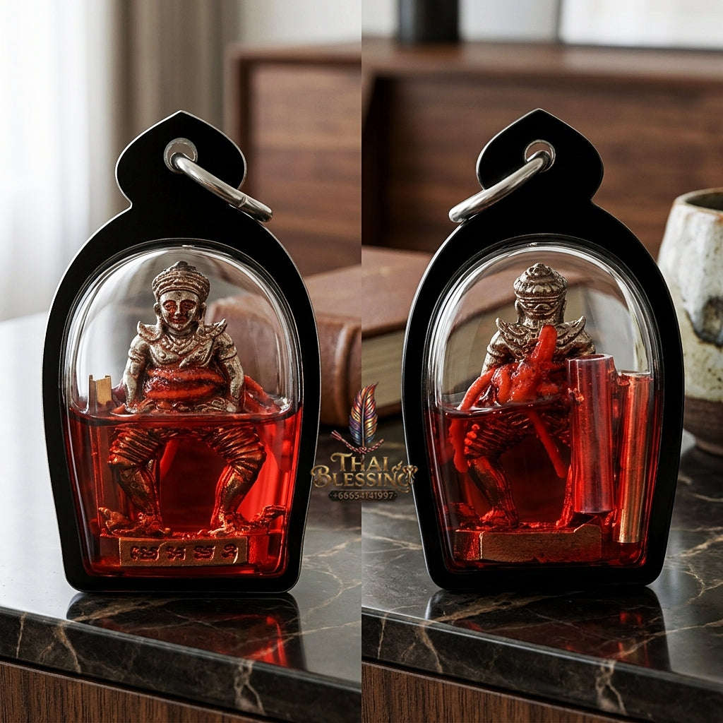 💥 KHMER GUARDIAN & ATTRACTION MAGNET! Phra Sila Laeng Aeng White-Bronze Statuette in Wan Kai Daeng Oil with Dual Takrut for Absolute Influence, Wealth, and Curio Collectible Heritage