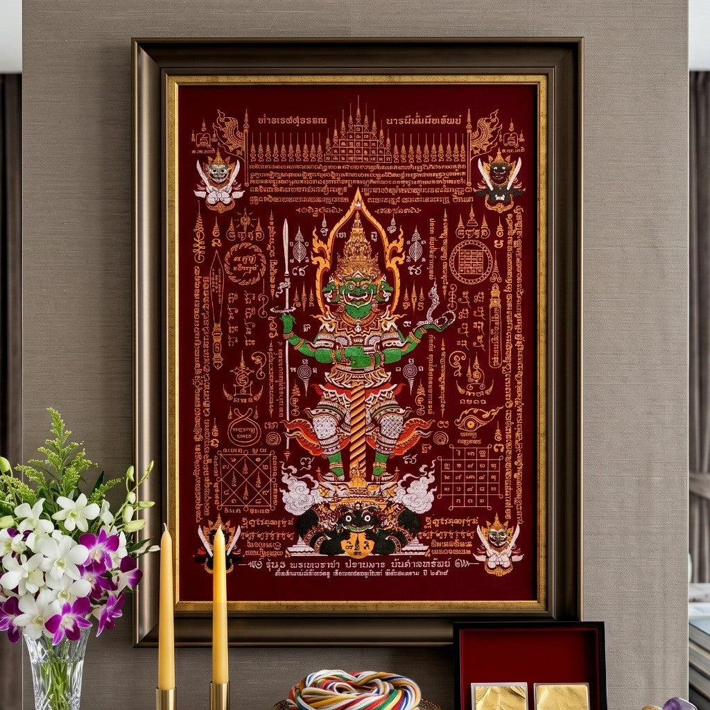 ✨ "ผ้ายันต์ท้าวเวสสุวรรณ รุ่น พรเทวราชาปราบมาร บันดาลทรัพย์" (ขนาด 30x40 ซม.) โดย สำนักเรือนพระเพชรฉลูกัณฑ์: สุดยอดผ้ายันต์มหาโภคทรัพย์และเกราะป้องกันภัยอันศักดิ์สิทธิ์ระดับมาสเตอร์พีซ!