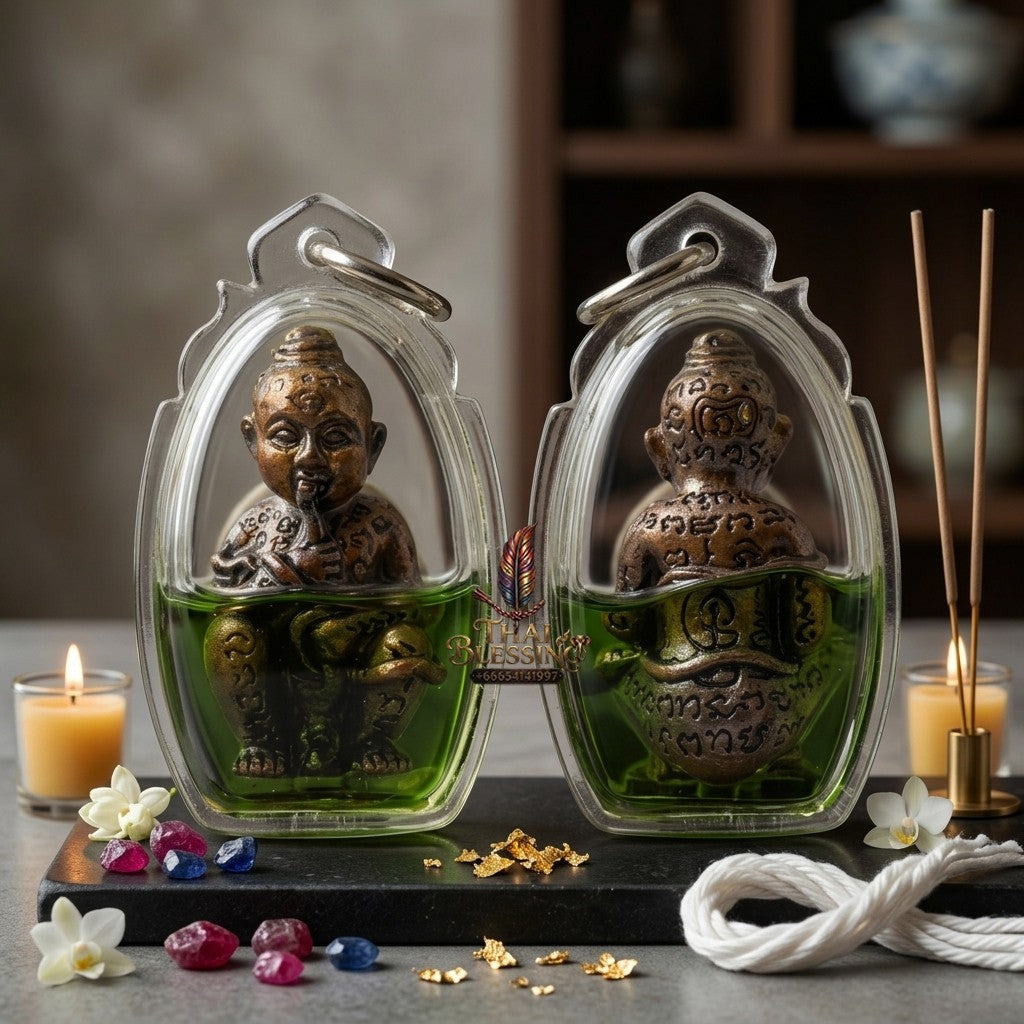 ✨ กุมารดูดรก "อุดมโชคอุดมทรัพย์" เนื้อสัมฤทธิ์ เลี่ยมน้ำมัน หลวงปู่คำสังข์ สำนักสงฆ์หนองหอยเก่า (ปี 2559): สุดยอดเครื่องรางสายกุมารทอง วิชาดูดรก สัญลักษณ์แห่งความอุดมสมบูรณ์และทรัพย์สินที่ไม่มีวันหมดสิ้น!
