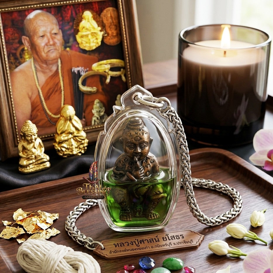 ✨ กุมารดูดรก "อุดมโชคอุดมทรัพย์" เนื้อสัมฤทธิ์ เลี่ยมน้ำมัน หลวงปู่คำสังข์ สำนักสงฆ์หนองหอยเก่า (ปี 2559): สุดยอดเครื่องรางสายกุมารทอง วิชาดูดรก สัญลักษณ์แห่งความอุดมสมบูรณ์และทรัพย์สินที่ไม่มีวันหมดสิ้น!