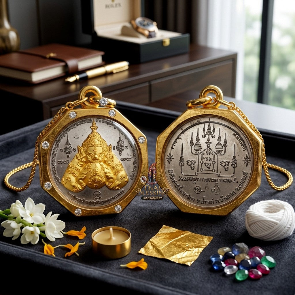✨ "เหรียญพระราหูทรงฤทธิ์ รุ่นพิเศษ" เนื้อสัมฤทธิ์ชุบแบล็คโรเดียม ประดับกรอบทอง 18K (ปี 2559) โดย พระอาจารย์เล็ก วัดถ้ำเขาน้อย: สุดยอดวัตถุมงคลดีไซน์พรีเมียม หนุนดวงเรียกทรัพย์ และป้องกันภัยเหนือระดับ!