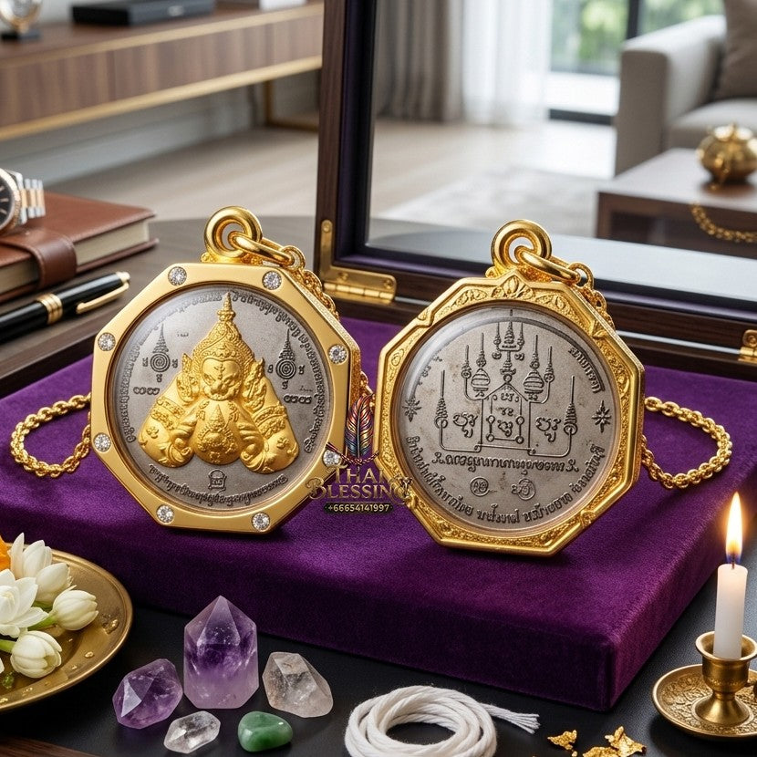 ✨ "เหรียญพระราหูทรงฤทธิ์ รุ่นพิเศษ" เนื้อสัมฤทธิ์ชุบแบล็คโรเดียม ประดับกรอบทอง 18K (ปี 2559) โดย พระอาจารย์เล็ก วัดถ้ำเขาน้อย: สุดยอดวัตถุมงคลดีไซน์พรีเมียม หนุนดวงเรียกทรัพย์ และป้องกันภัยเหนือระดับ!