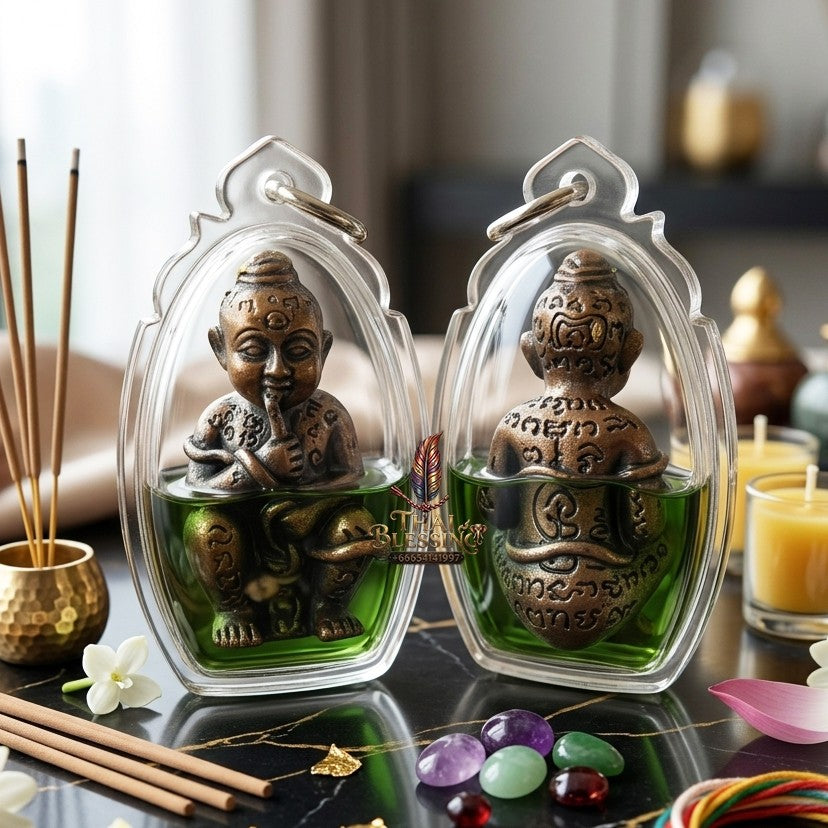 ✨ กุมารดูดรก "อุดมโชคอุดมทรัพย์" เนื้อสัมฤทธิ์ เลี่ยมน้ำมัน หลวงปู่คำสังข์ สำนักสงฆ์หนองหอยเก่า (ปี 2559): สุดยอดเครื่องรางสายกุมารทอง วิชาดูดรก สัญลักษณ์แห่งความอุดมสมบูรณ์และทรัพย์สินที่ไม่มีวันหมดสิ้น!