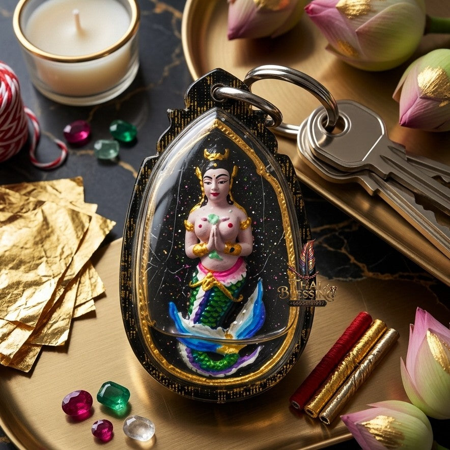 ✨ "นางปลา" เนื้อผงปถมังค์ (พิมพ์สีดำเพ้นท์สี) โดย พระอาจารย์อำนาจ มหาวีโร: ราชินีแห่งโภคทรัพย์ที่เปลี่ยนการค้าขายให้รุ่งเรืองดั่งสายน้ำ!