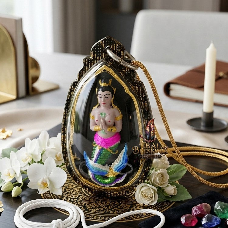 ✨ "นางปลา" เนื้อผงปถมังค์ (พิมพ์สีดำเพ้นท์สี) โดย พระอาจารย์อำนาจ มหาวีโร: ราชินีแห่งโภคทรัพย์ที่เปลี่ยนการค้าขายให้รุ่งเรืองดั่งสายน้ำ!