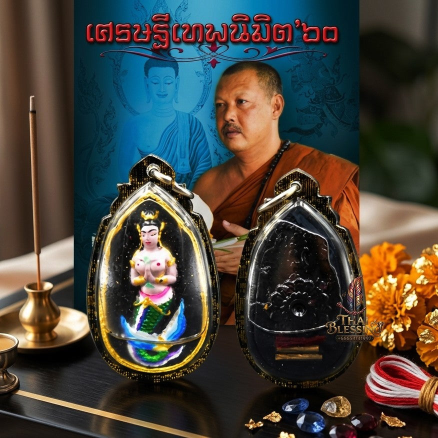 ✨ "นางปลา" เนื้อผงปถมังค์ (พิมพ์สีดำเพ้นท์สี) โดย พระอาจารย์อำนาจ มหาวีโร: ราชินีแห่งโภคทรัพย์ที่เปลี่ยนการค้าขายให้รุ่งเรืองดั่งสายน้ำ!